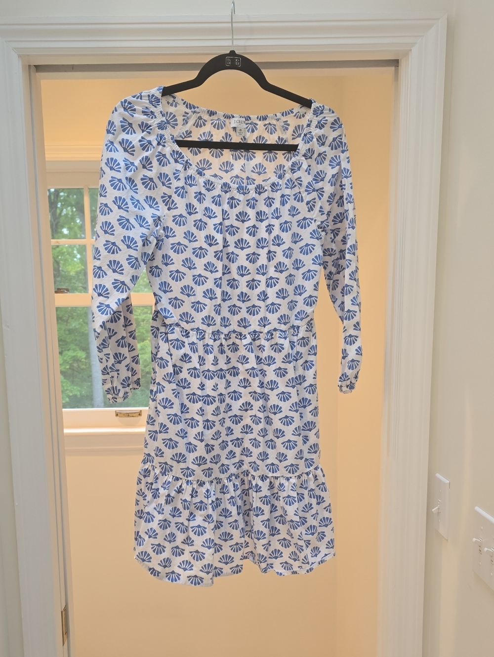 J. Crew Factory White Dress with Blue Shell Print